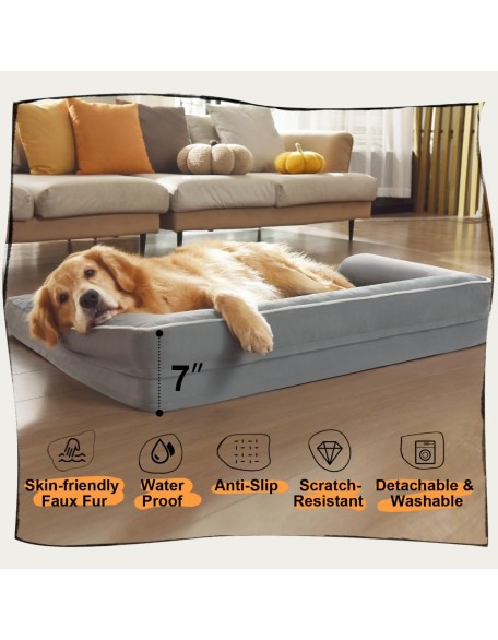 Large Dog Bed Orthopedic Washable - Beds Bolster - Medium XL XLarge Big Dogs - Memory Foam Couch Sofa - Waterproof with Removable Cover