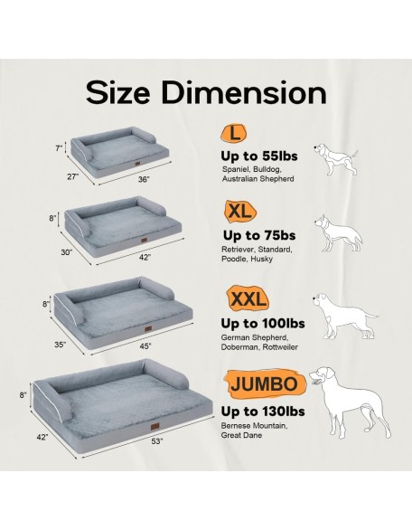 Large Dog Bed Orthopedic Washable - Beds Bolster - Medium XL XLarge Big Dogs - Memory Foam Couch Sofa - Waterproof with Removable Cover