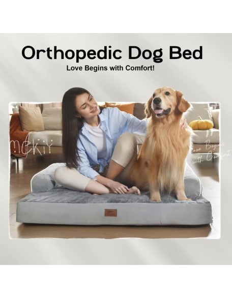 Large Dog Bed Orthopedic Washable - Beds Bolster - Medium XL XLarge Big Dogs - Memory Foam Couch Sofa - Waterproof with Removable Cover