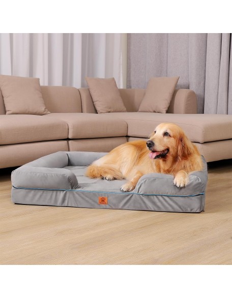 Orthopedic Extra Large Dog Bed with Full Memory Foam, Certified by CertiPUR-US®, Premium Velvet Cover, Breathable & Washable, Soft Dog Sofa Bed, Waterproof Liner, Anti-Slip Bottom, Grey