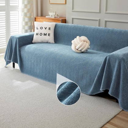 Chenille Couch Cover Sectional Sofa Covers for 3 Cushion Couch Geometric Furniture Protector Couch Cover for Dogs Pet Sofa Slipcover Herringbone Blue Couch Cover Blanket, 91"x150"