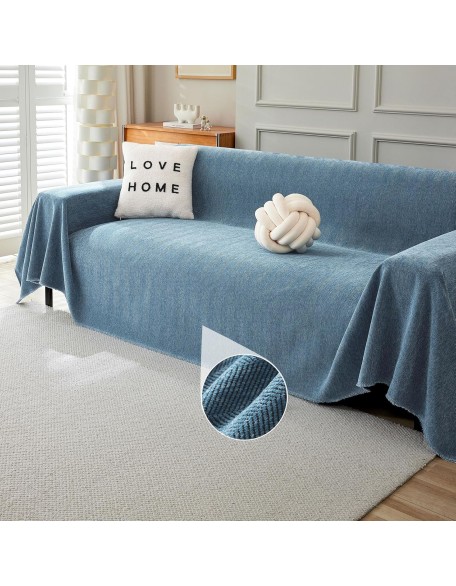 Chenille Couch Cover Sectional Sofa Covers for 3 Cushion Couch Geometric Furniture Protector Couch Cover for Dogs Pet Sofa Slipcover Herringbone Blue Couch Cover Blanket, 91"x150"