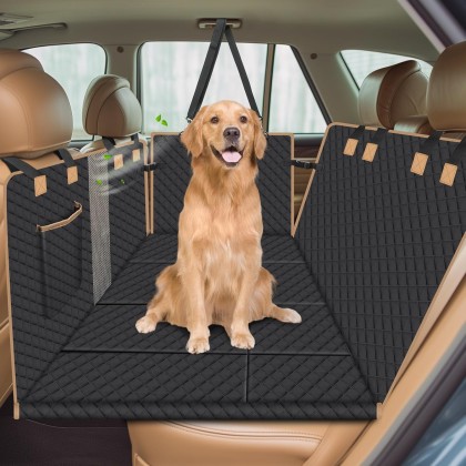 Dog Car Seat Cover for Back Seat, Dog Car Bed Cover with Strong Hard Bottom, Car Back Seat Extender for Dogs, Dog Hammock for Car SUV Truck,4 Panels Black