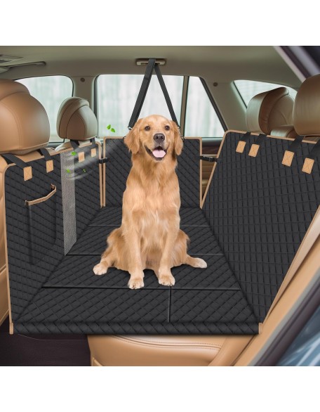 Dog Car Seat Cover for Back Seat, Dog Car Bed Cover with Strong Hard Bottom, Car Back Seat Extender for Dogs, Dog Hammock for Car SUV Truck,4 Panels Black