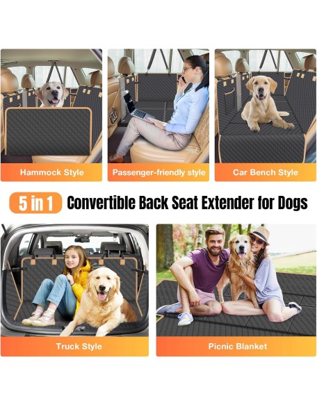 Dog Car Seat Cover for Back Seat, Dog Car Bed Cover with Strong Hard Bottom, Car Back Seat Extender for Dogs, Dog Hammock for Car SUV Truck,4 Panels Black