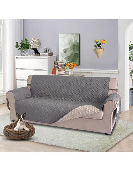 100% Waterproof 91 Inch Couch Cover Sofa Covers Washable, Reversible Couch Covers for 3 Cushion Couch Sofa Pet Friendly (Sofa XXL,Dark Grey/Beige)