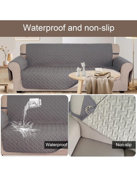 100% Waterproof 91 Inch Couch Cover Sofa Covers Washable, Reversible Couch Covers for 3 Cushion Couch Sofa Pet Friendly (Sofa XXL,Dark Grey/Beige)