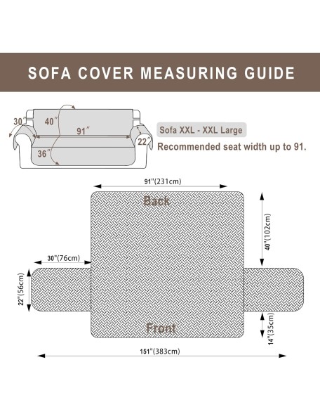 100% Waterproof 91 Inch Couch Cover Sofa Covers Washable, Reversible Couch Covers for 3 Cushion Couch Sofa Pet Friendly (Sofa XXL,Dark Grey/Beige)