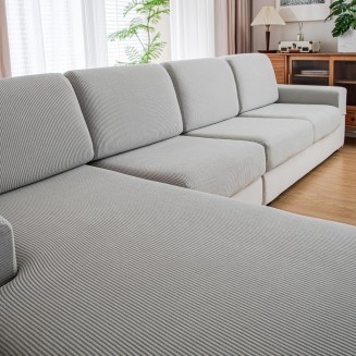 Couch Cushion Covers,Comfort Soft Magic Sofa Covers Washable Stretch Resistant for 3 Chair  Cushion Couch Furniture Protector for Pets Sectional Slipcovers(3-Piece+1 Chaise,Light Gray)