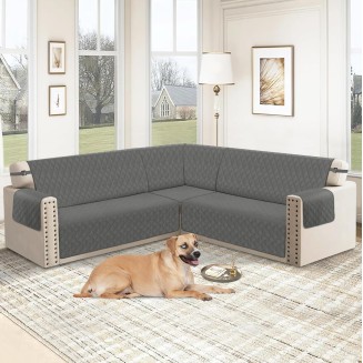 Waterproof Corner Sectional Couch Cover for Dogs Washable L Shape Sofa Cover Pets Protector 5 Piece U Shaped Sectional Slipcover L Shaped Couch Cover for Living Room (Dark Grey, Large)