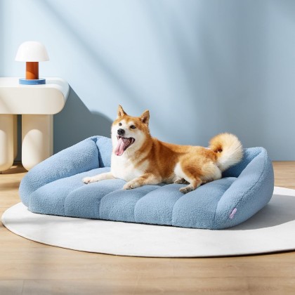 Orthopedic Dog Bed Sofa for Large Dogs, Waterproof Dog Couch with Removable Washable Cover, Cute Aesthetic Pet Sofa Couch with Egg Crate Foam(35" x 25" x 10.5", Blue)