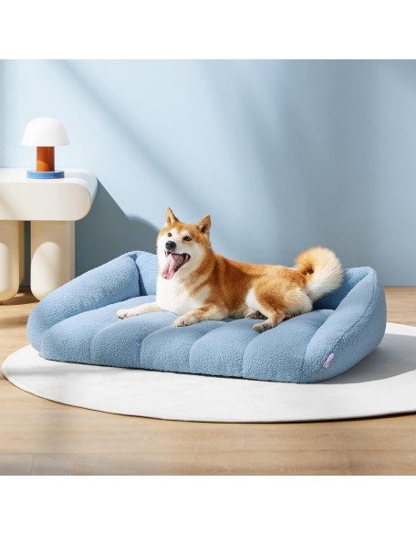 Orthopedic Dog Bed Sofa for Large Dogs, Waterproof Dog Couch with Removable Washable Cover, Cute Aesthetic Pet Sofa Couch with Egg Crate Foam(35" x 25" x 10.5", Blue)