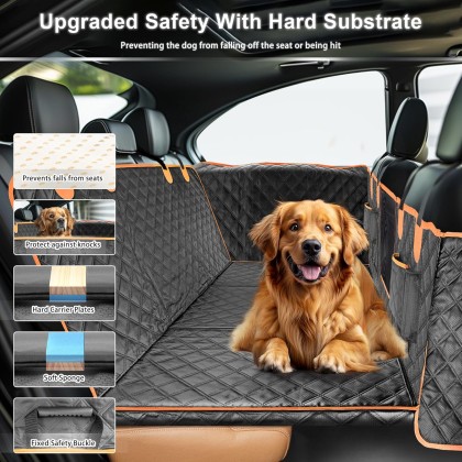 Dog Car Seat Cover for Back Seat, Hard Bottom Car Seat Cover for Dogs with Door Protectors for Traveling and Camping with Pets, Dog Car Seat Cover Waterproof and Scratch-Resistant, Suitable for Cars