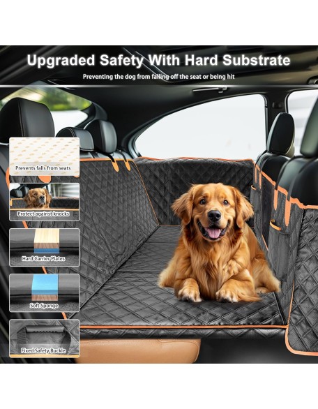 Dog Car Seat Cover for Back Seat, Hard Bottom Car Seat Cover for Dogs with Door Protectors for Traveling and Camping with Pets, Dog Car Seat Cover Waterproof and Scratch-Resistant, Suitable for Cars