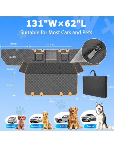 Dog Car Seat Cover for Back Seat, Hard Bottom Car Seat Cover for Dogs with Door Protectors for Traveling and Camping with Pets, Dog Car Seat Cover Waterproof and Scratch-Resistant, Suitable for Cars