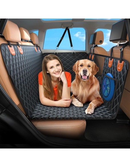 Back Seat Extender for Dogs-Supports 400lb,Dog Car Seat Cover Hard Bottom,600D Heavy Duty Scratch Proof Nonslip Soft Dog Hammock for Car,SUV (Black with Orange)