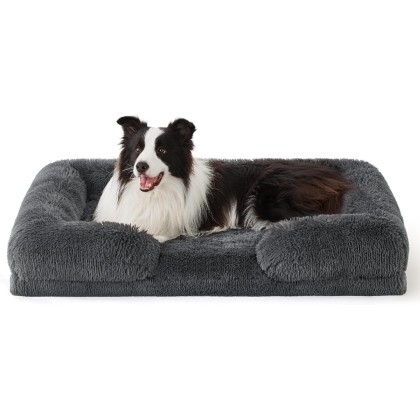 Orthopedic Dog Bed for Large Dogs - Big Washable Calming Dog Sofa Beds Large, Supportive Foam Pet Couch Bed with Removable Washable Cover, Waterproof Lining and Nonskid Bottom, Grey