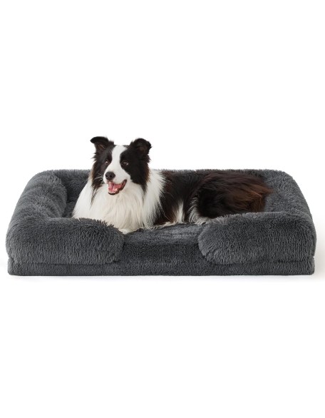 Orthopedic Dog Bed for Large Dogs - Big Washable Calming Dog Sofa Beds Large, Supportive Foam Pet Couch Bed with Removable Washable Cover, Waterproof Lining and Nonskid Bottom, Grey