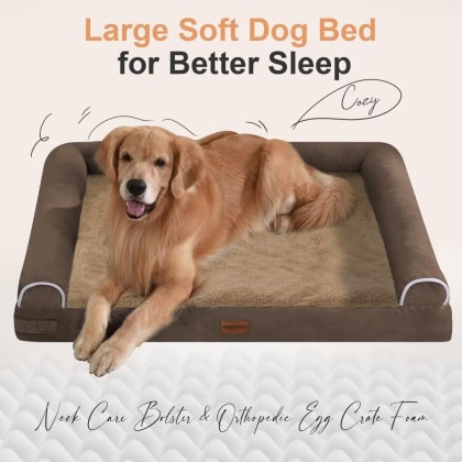 Large Dog Bed Orthopedic Washable: Beds Bolster XL Bed Large Big Dogs Memory Foam Couch Sofa Waterproof with Removable Cover - Brown