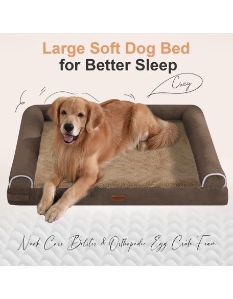 Large Dog Bed Orthopedic Washable: Beds Bolster XL Bed Large Big Dogs Memory Foam Couch Sofa Waterproof with Removable Cover - Brown