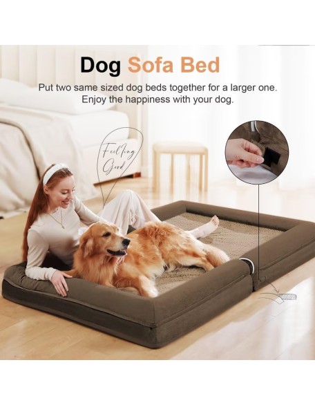 Large Dog Bed Orthopedic Washable: Beds Bolster XL Bed Large Big Dogs Memory Foam Couch Sofa Waterproof with Removable Cover - Brown