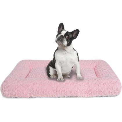 Dog Beds Crate Pad for Medium, Large Dogs, Deluxe Rose Plush Cat Sleeping Mats, Fits Crate Kennel Cage, Anti-Slip Pets Pillow, Washable Ultra Soft Fluffy Dog Bed for Crate (29"x21"Pink)