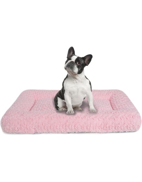 Dog Beds Crate Pad for Medium, Large Dogs, Deluxe Rose Plush Cat Sleeping Mats, Fits Crate Kennel Cage, Anti-Slip Pets Pillow, Washable Ultra Soft Fluffy Dog Bed for Crate (29"x21"Pink)