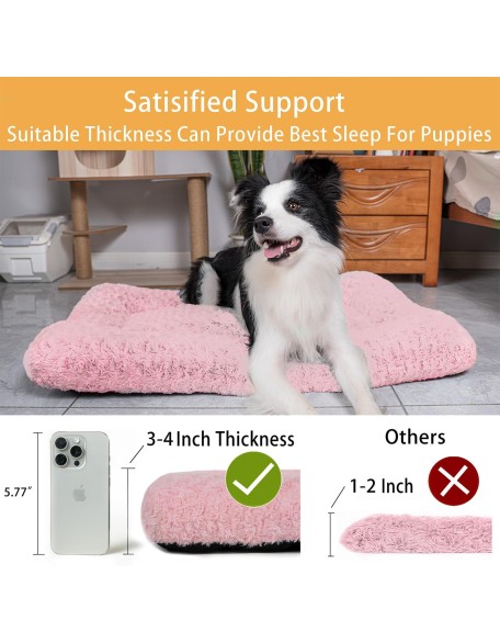 Dog Beds Crate Pad for Medium, Large Dogs, Deluxe Rose Plush Cat Sleeping Mats, Fits Crate Kennel Cage, Anti-Slip Pets Pillow, Washable Ultra Soft Fluffy Dog Bed for Crate (29"x21"Pink)