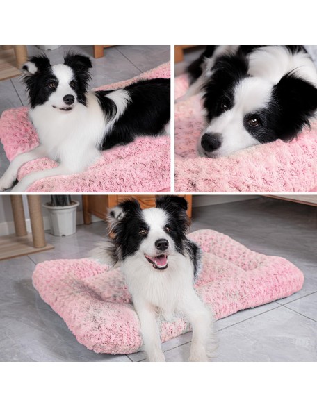 Dog Beds Crate Pad for Medium, Large Dogs, Deluxe Rose Plush Cat Sleeping Mats, Fits Crate Kennel Cage, Anti-Slip Pets Pillow, Washable Ultra Soft Fluffy Dog Bed for Crate (29"x21"Pink)