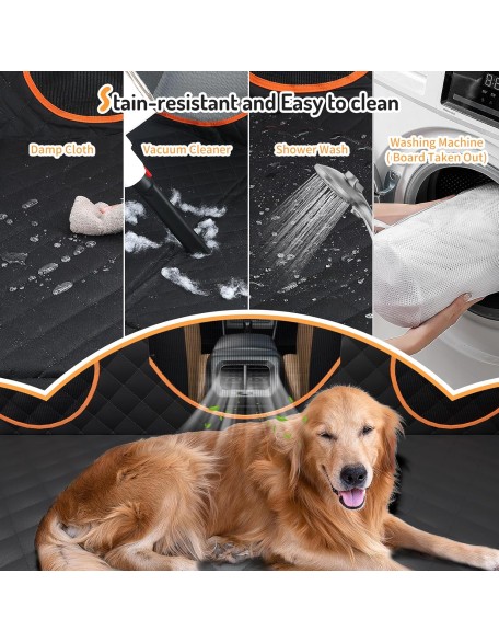 Hard Bottom Dog Car Seat Cover for Back Seat, Pet Cover with Waterproof and Scratch-Proof Extender for Dogs, Dog Hammock with Door Protection and Storage Pocket for Car SUV, Black