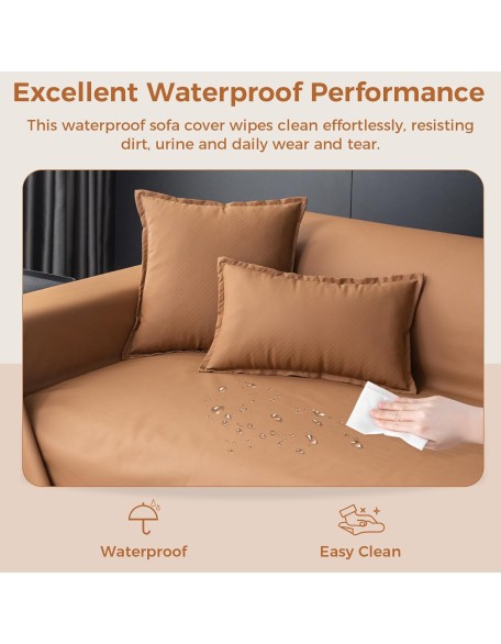 Waterproof Couch Cover for Dogs Washable Faux Leather Sectional Sofa Slipcover Furniture Protector Bed Cover for Pets Living Room Decor, Brown 79" x 134"