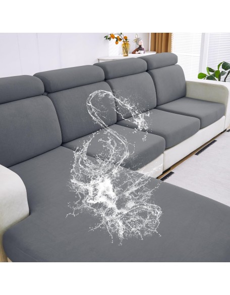 Waterproof Couch Cushion Covers, Washable Sofa Cushion Covers, Stretch Sofa Slipcovers, Sofa Seat Couch Sofa Covers for Pets Furniture Protector(3 Seater + 1 Chaise, Light Gray)