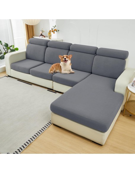 Waterproof Couch Cushion Covers, Washable Sofa Cushion Covers, Stretch Sofa Slipcovers, Sofa Seat Couch Sofa Covers for Pets Furniture Protector(3 Seater + 1 Chaise, Light Gray)