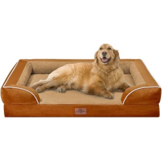 XL Dog Beds, Waterproof Dog Bed with Bolster, Extra Large Dog Beds Orthopedic, Washable Dog Bed Sofa Pet Bed with Removable Cover & Non-Slip Bottom(X-Large,Caramel)