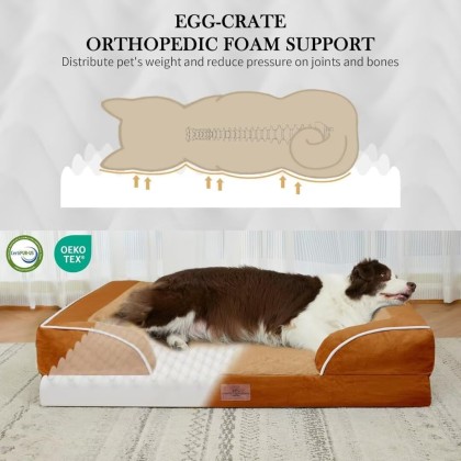 XL Dog Beds, Waterproof Dog Bed with Bolster, Extra Large Dog Beds Orthopedic, Washable Dog Bed Sofa Pet Bed with Removable Cover & Non-Slip Bottom(X-Large,Caramel)