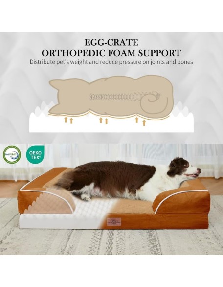 XL Dog Beds, Waterproof Dog Bed with Bolster, Extra Large Dog Beds Orthopedic, Washable Dog Bed Sofa Pet Bed with Removable Cover & Non-Slip Bottom(X-Large,Caramel)