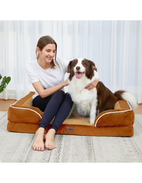 XL Dog Beds, Waterproof Dog Bed with Bolster, Extra Large Dog Beds Orthopedic, Washable Dog Bed Sofa Pet Bed with Removable Cover & Non-Slip Bottom(X-Large,Caramel)