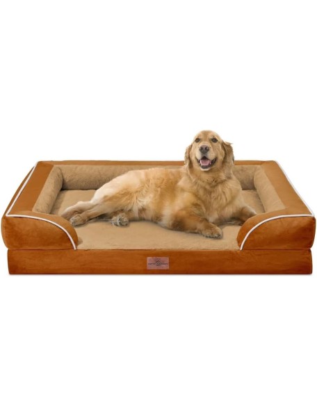 XL Dog Beds, Waterproof Dog Bed with Bolster, Extra Large Dog Beds Orthopedic, Washable Dog Bed Sofa Pet Bed with Removable Cover & Non-Slip Bottom(X-Large,Caramel)