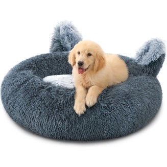 Calming Donut Dog Bed for Small Dogs and Cats, Anti-Anxiety Round Washable Pet Bed, Cute Fluffy Luxury Dog Cuddler Bed, Cozy Soft Cat Cushion Bed, 18" Grey