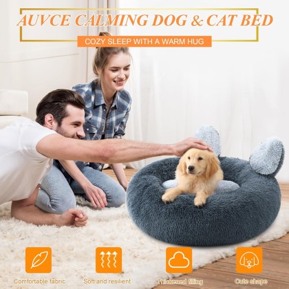 Calming Donut Dog Bed for Small Dogs and Cats, Anti-Anxiety Round Washable Pet Bed, Cute Fluffy Luxury Dog Cuddler Bed, Cozy Soft Cat Cushion Bed, 18" Grey