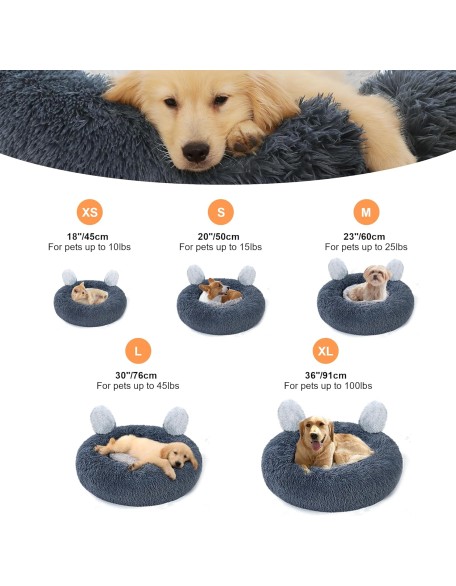 Calming Donut Dog Bed for Small Dogs and Cats, Anti-Anxiety Round Washable Pet Bed, Cute Fluffy Luxury Dog Cuddler Bed, Cozy Soft Cat Cushion Bed, 18" Grey