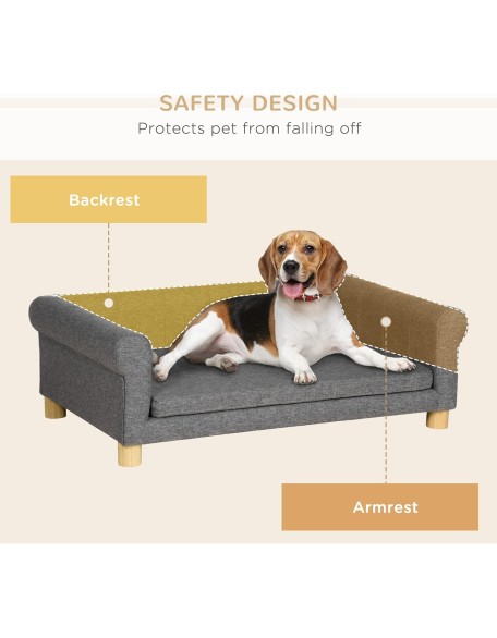 Modern Dog Couch Bed, Pet Sofa for Medium to Large Dogs or Cats, Elevated Pet Couch Sleeping Bed with Removable Seat Cushion, Dark Gray