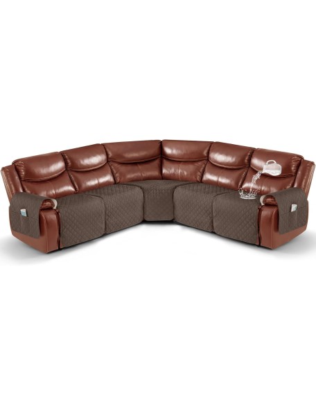 Oversized Recliner Sectional Couch Covers Waterproof Couch Covers for Reclining L Shape Sofa Non Slip 5 Seat Reclining Sectional Couch Covers Washable Sofa Covers with Pockets, Brown