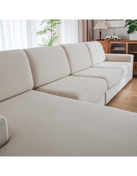 Couch Cushion Covers,Comfort Soft Magic Sofa Covers Washable Stretch Resistant for 3 Chair Cushion Couch Furniture Protector for Pets Sectional Slipcovers(3 Pieces+1 Chaise,Ivory)