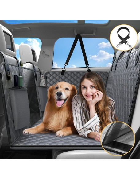 Dog Car Seat Cover, Back Seat Extender +40% Space, Hard Bottom, Removable, 400 lbs Capacity, Mesh Windows, Storage Pocket, Comes with Dog Seat Harness, Fits Mid-Size and Large SUVs, Full-Size Trucks