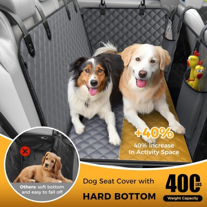 Dog Car Seat Cover, Back Seat Extender +40% Space, Hard Bottom, Removable, 400 lbs Capacity, Mesh Windows, Storage Pocket, Comes with Dog Seat Harness, Fits Mid-Size and Large SUVs, Full-Size Trucks