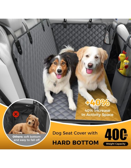 Dog Car Seat Cover, Back Seat Extender +40% Space, Hard Bottom, Removable, 400 lbs Capacity, Mesh Windows, Storage Pocket, Comes with Dog Seat Harness, Fits Mid-Size and Large SUVs, Full-Size Trucks