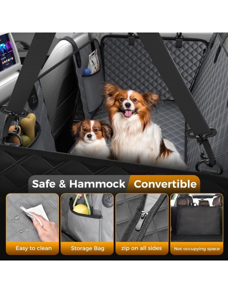 Dog Car Seat Cover, Back Seat Extender +40% Space, Hard Bottom, Removable, 400 lbs Capacity, Mesh Windows, Storage Pocket, Comes with Dog Seat Harness, Fits Mid-Size and Large SUVs, Full-Size Trucks