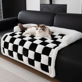 Dog Sofa Bed Calming Dog Sofa Bed Mat Calming Dog Bed Washable Plush Couch Cover for Dog Furniture Protector Pet Sofa Mat for Dogs and Cats Fluffy Dog Couch Bed with Anti-slip Bottom(Black,95x9