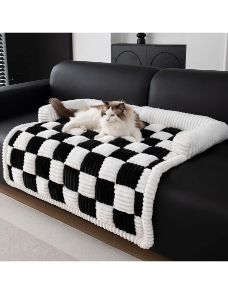 Dog Sofa Bed Calming Dog Sofa Bed Mat Calming Dog Bed Washable Plush Couch Cover for Dog Furniture Protector Pet Sofa Mat for Dogs and Cats Fluffy Dog Couch Bed with Anti-slip Bottom(Black,95x9